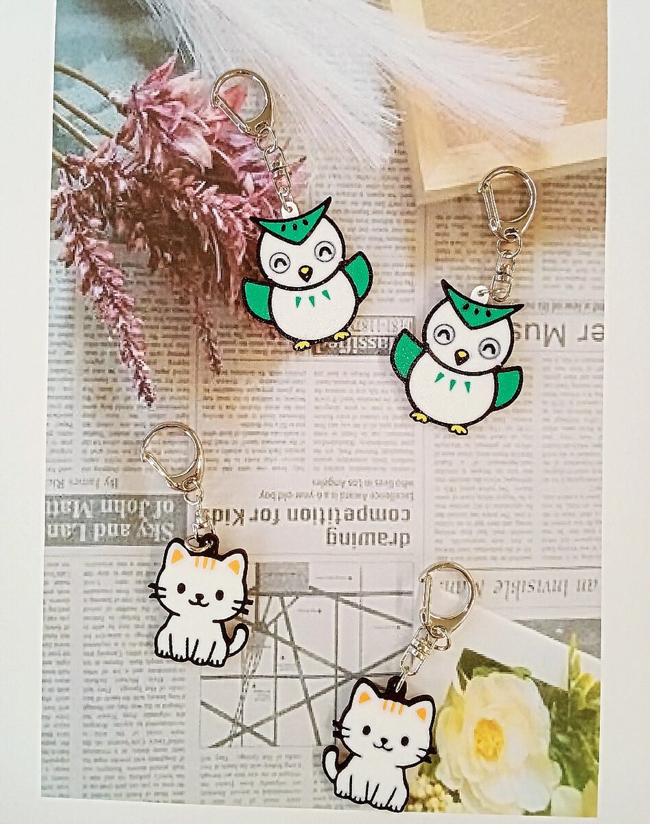 ふくろう・ねこ 名入れチャーム